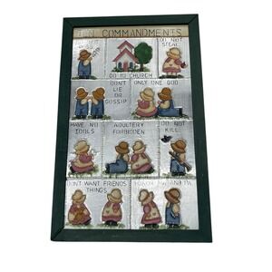 Vintage Country Cottage Grandma Core Ten Commandments Amish metal Pierced Sign